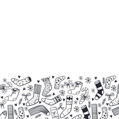 Fototapeta premium Christmas background, hand drawn elements. Ideal for web site, web page, flyer, poster or advert. Monochrome.