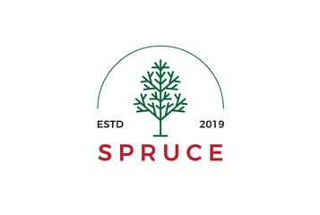 Minimalist modern spruce tree line art logo design vector graphic