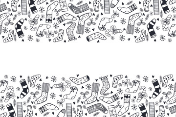 Christmas background, hand drawn elements. Ideal for web site, web page, flyer, poster or advert. Monochrome.