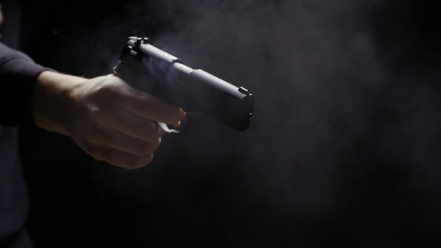 Gun Pistol Criminal Shooting Closeup Slowmotion Black