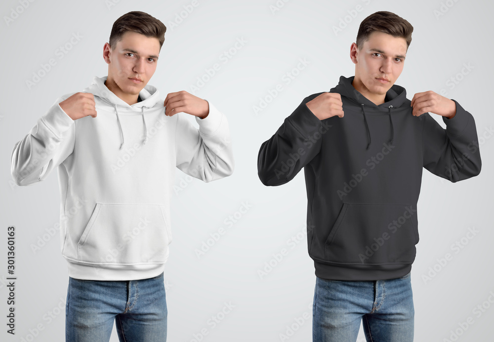 Poster front view white and black hoodie template design for presentation in store. - Posters