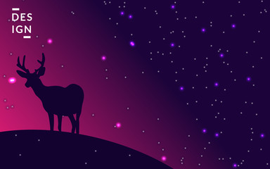 Christmas background with silhouette deer, purple space, modern design wallpaper.