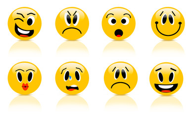 emoticonos amarillos sobre fondo blanco. yellow emoticons on white background.