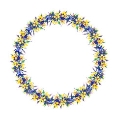 Isolated watercolor lysimachia wreath on white background