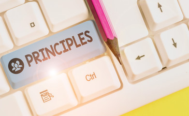 Handwriting text Principles. Conceptual photo fundamental truth that serves as the base for a...