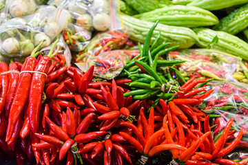 Green and red hot chili peppers