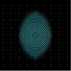 Blue centric circles icon. Biometric security, thumbprint, Fingerprint, finger scanner. Innovate tech, vector illustration.