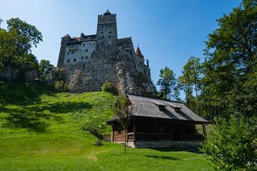 Fototapeta na wymiar Castle Bran in Romania, Vlad Dracula house, landscape with medieval tower