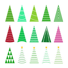 set green christmas tree collection, cartoon holiday tree for celebration and new year illustration