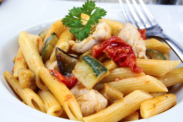 pasta dish with chicken and vegetables