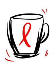 AIDS day. HIV. icon mug and red ribbon