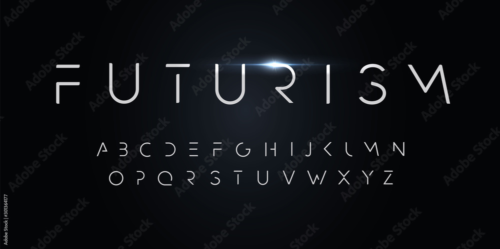 Poster futurism style alphabet. thin segment line font, minimalist type for modern futuristic logo, elegant