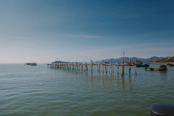 Naklejka premium Wooden structures of fishermen on Nha Trang water