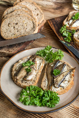 Sandwich with sprats.