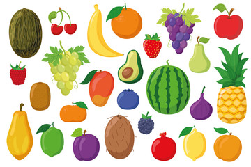 Fruits Collection: Set of 26 different fruits in cartoon style Vector illustration
