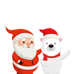 cute bear with santa claus characters merry christmas vector illustration design