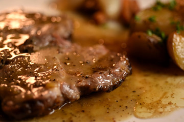 The steaks are colorful and tasty.