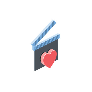 Take movie video heart like love. Vector 3d isometric, color web icon, new flat style. Creative illustration design, idea for infographics.
