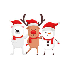 cute snowman and characters of merry christmas vector illustration design