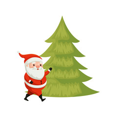santa claus with pine tree of merry christmas vector illustration design
