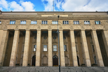 The historic neoclassical main building of the Poznań University of Economics.