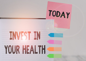 Word writing text Invest In Your Health. Business photo showcasing Live a Healthy Lifestyle Quality...