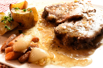 The steaks are colorful and tasty.
