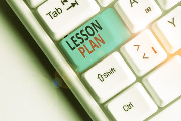 Writing note showing Lesson Plan. Business concept for a teacher s is detailed description of the...