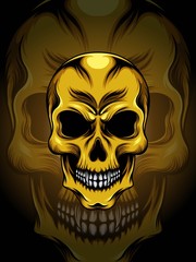 Skull in gold color as the graphic resource for apparel, t-shirt, outerwear, and other merchandise