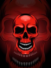 Skull in red color as the graphic resource for apparel, t-shirt, outerwear, and other merchandise