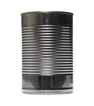 Sealed tin can for food conserving, isolated on white background