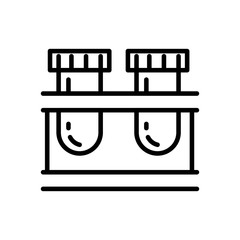 Tubes or flasks, chemical test lab equipment, isolated linear icon