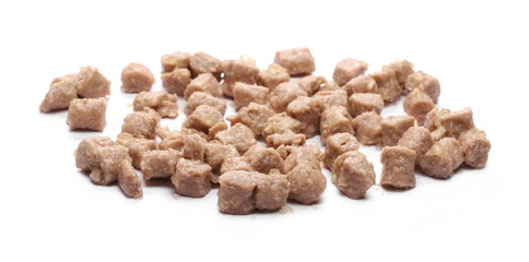 Dog, cat food pile isolated on white background