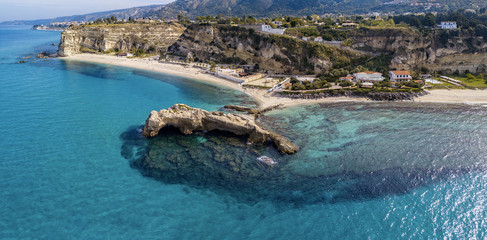 Fototapeta na wymiar Aerial view of the Riaci rocks, Riaci beach near Tropea, Calabria. italy