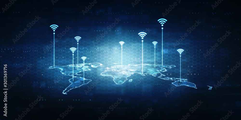 Poster 2d rendering Red map pointer with world map
