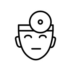 Doctor head, ophthalmologist with head mirror isolated line icon