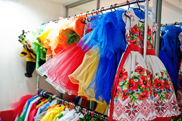 Children's carnival costumes at seamstress office.