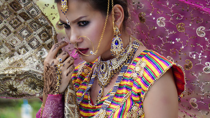 Beautiful Asian women in traditional India costume 