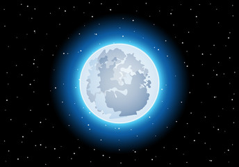 Huge clusters of stars in the dark sky and moon. Black background. Vector illustration