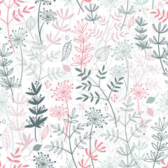 Elegant hand drawn seamless pattern, doodle floral, great for textiles, banners, wallpaper - vector design