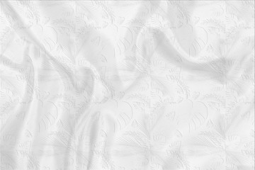white fabric texture soft blur with palm leaves pattern background