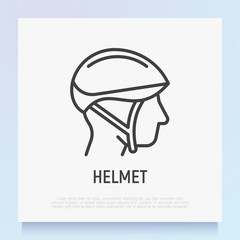 Obraz na płótnie Canvas Helmet thin line icon for bicycle, scooter, motorcycle. Head protection. Sport equipment. Modern vector illustration.