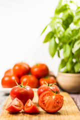 tomatoes with herbs selective focus
