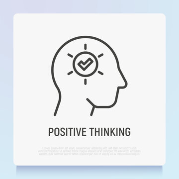 Positive thinking: check mark in human head. Mental health. Modern vector illustration.