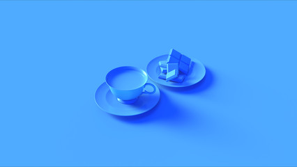 Blue Tea Cup an Saucer with some Chocolate 3d illustration 3d render	