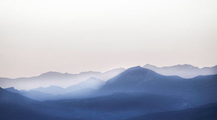 mountains in the fog