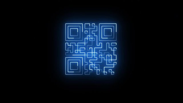 Qr code neon scanning technology, digital decryption concept, loop on black background