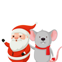 santa claus with mouse characters merry christmas vector illustration design