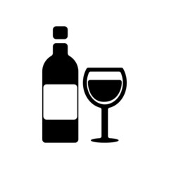 Bottle and glass of wine isolated on white background
