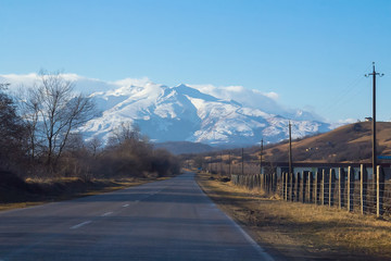 Views of the Caucasus Mountains on the road